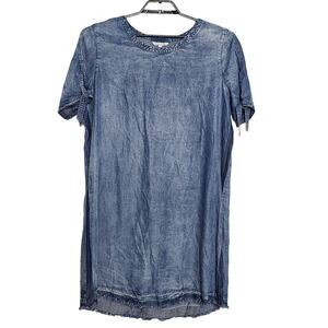 John Mark Chambray Shift Dress Blue Large Short Sleeve